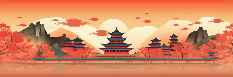 国潮风古代宫殿华贵插画背景,插画/手绘图,插画/手绘图库,插画/手绘图下载,插画/手绘